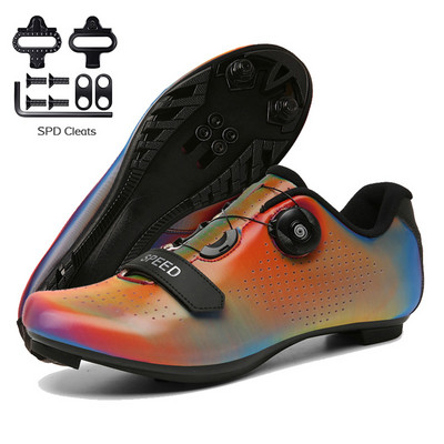 Šosejas velosipēdistu apavi ar pedāli vīriešiem sporta sacīkšu MTB riteņbraukšanas apavi sievietēm ātruma velosipēda čības kalnu riteņbraukšanas spd zābaki