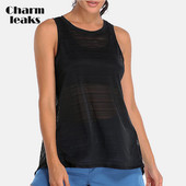 Charmleaks ženske sportske majice s okruglim ovratnikom Jednobojne mekane majice bez rukava Dizajn s podijeljenim leđima Prozračna sportska odjeća