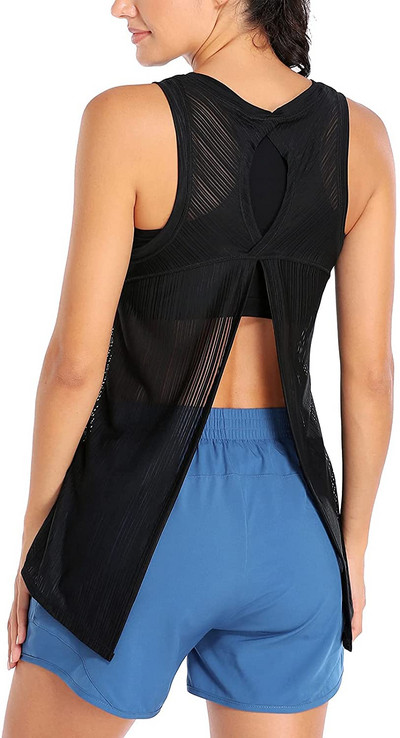 Charmleaks ženske sportske majice s okruglim ovratnikom Jednobojne mekane majice bez rukava Dizajn s podijeljenim leđima Prozračna sportska odjeća