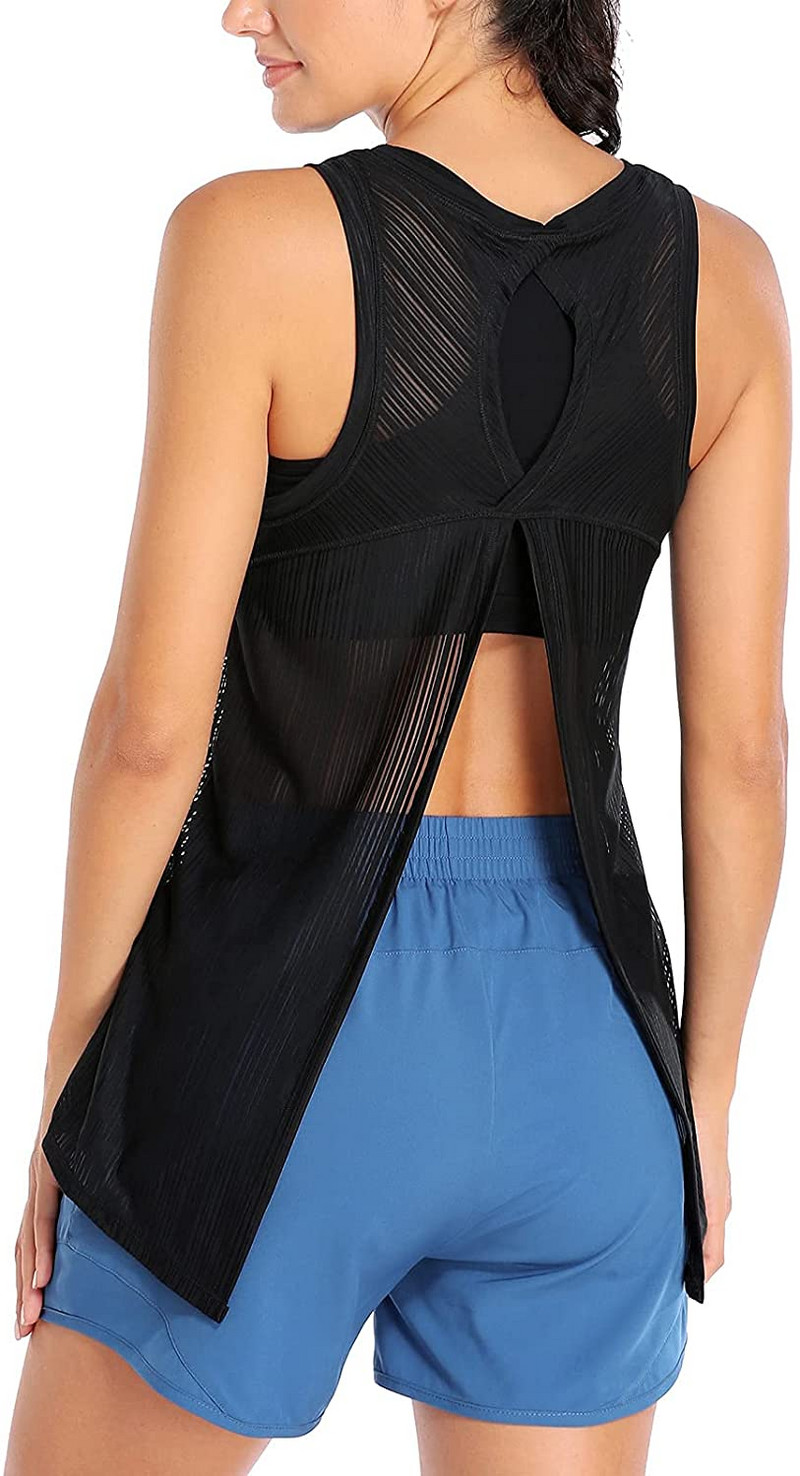 Charmleaks ženske sportske majice s okruglim ovratnikom Jednobojne mekane majice bez rukava Dizajn s podijeljenim leđima Prozračna sportska odjeća