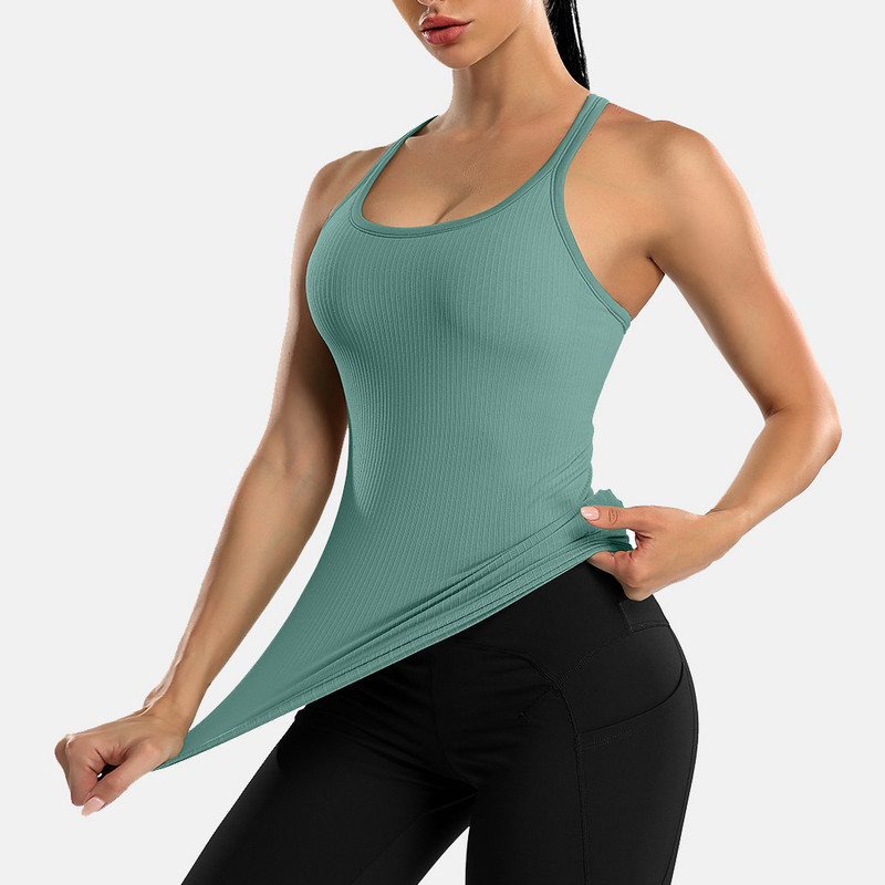 Attraco Női Camisole Racerback Design U-nyakú, alap légáteresztő sportruházat tömör puha beépíthető polcos melltartó futócipők