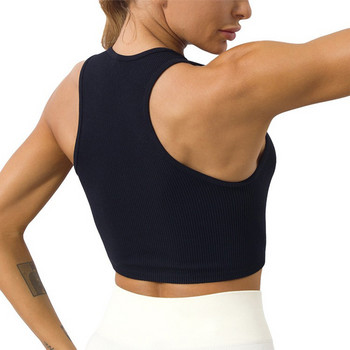 Γυναικείο καλοκαιρινό κοντό ανοιχτό λαιμό αμάνικο μπλουζάκι γυμναστικής Αθλητισμός γιόγκα Cropped Top Street Rib Knit Tank Γιλέκο για τρέξιμο γρήγορου στεγνώματος