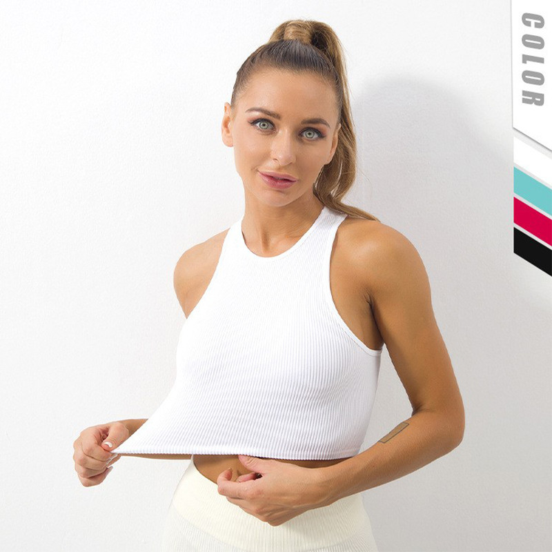Moterų vasarinė trumpu atviru kaklu be rankovių kūno rengybos sportinė joga, apkarpyta viršutinė striukė, greitai džiūstanti bėgimo liemenė