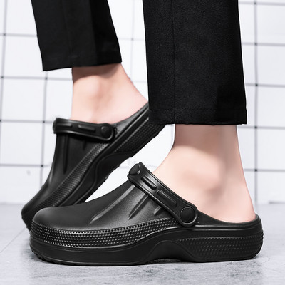 Черни летни сабо за мъже Болнични лекарски чехли на платформа Неплъзгащи се мъжки градински ежедневни плажни сандали Обувки за готвач Обувки за медицинска сестра