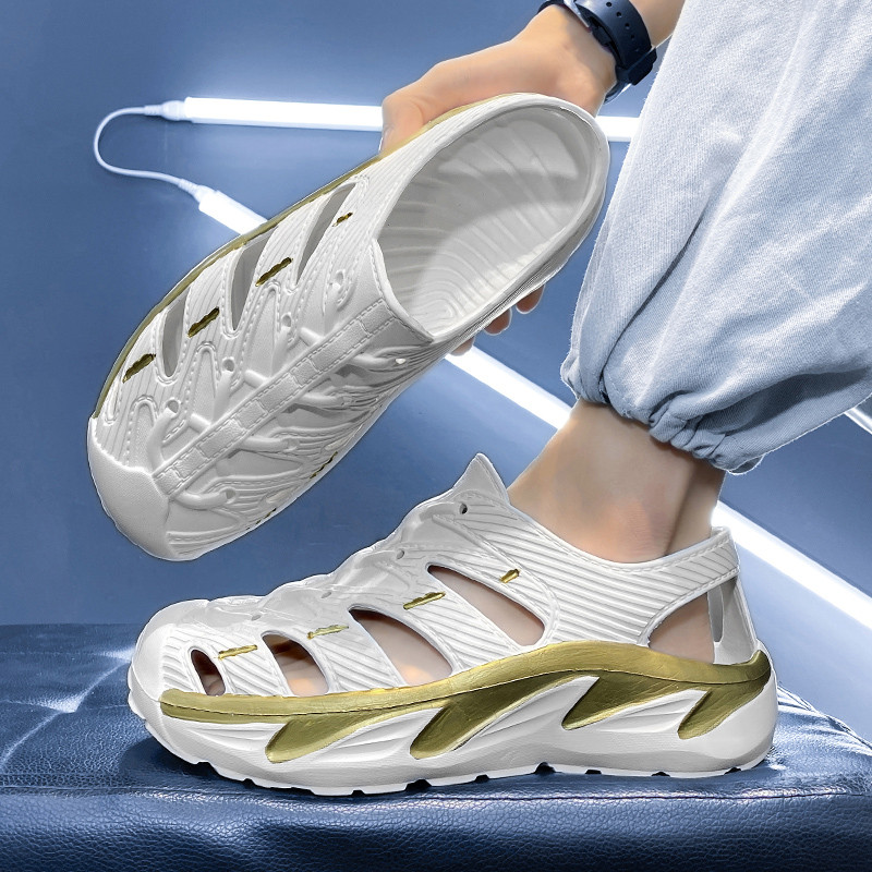 Modes vasaras pludmales sandales biezas zoles čības ūdensnecaurlaidīgas 5cm mīkstas zoles dārza apavi pret slīdēšanu mājas sandales Flip Flops vīriešiem