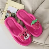 Lotso Huggin Bear Υπέροχες παντόφλες φράουλα αρκουδάκι Γυναικείο καλοκαίρι 2023 ΝΕΑ πέδιλα παραλίας με χοντρό πάτο