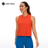 CRZ YOGA Pima kokvilnas apgriezti sporta krekli sievietēm ar augstu kakla izgriezumu.