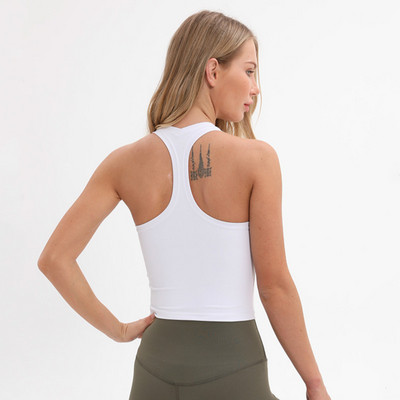 SHINBENE Flexible Racerback Sport Fitness Crop Felsők Női Puha Nylon Running Yoga Gym Mellény Sima kocogó edzőcipők