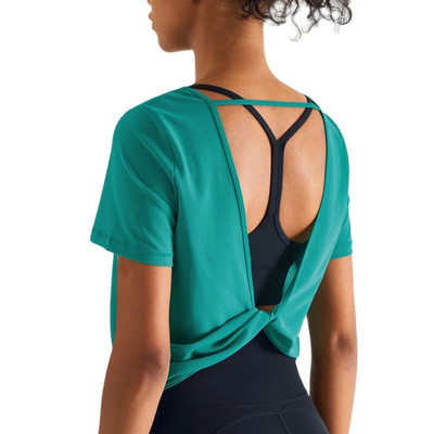 SHINBENE jogas augšdaļa, atvērta mugura, vaļīga krekls, ērts ikdienas fitnesa T-krekls ar īsām piedurknēm apaļu kakla izgriezumu, elpojoša vingrošanas blūze