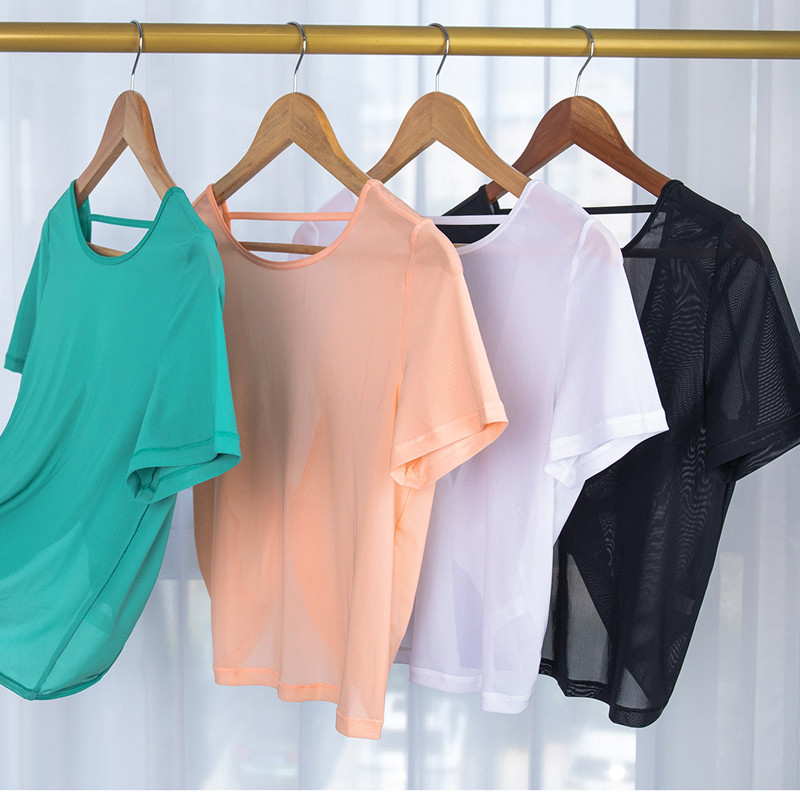 SHINBENE jogas augšdaļa, atvērta mugura, vaļīga krekls, ērts ikdienas fitnesa T-krekls ar īsām piedurknēm apaļu kakla izgriezumu, elpojoša vingrošanas blūze