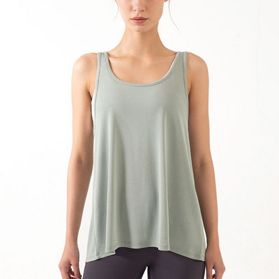 Crop Top Sieviešu vasaras bezpiedurknēm O-veida kakla cieta sporta veste, skriešanas fitnesa brīva blūze, doba skaistuma mugura, elpojošs jogas apģērbs