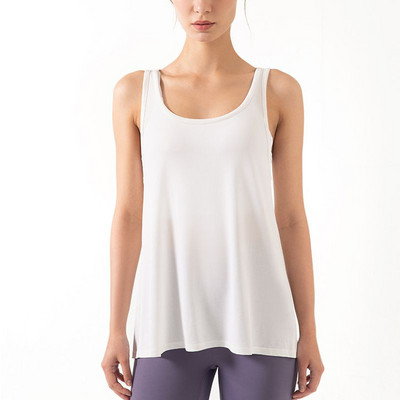 Crop Top Sieviešu vasaras bezpiedurknēm O-veida kakla cieta sporta veste, skriešanas fitnesa brīva blūze, doba skaistuma mugura, elpojošs jogas apģērbs