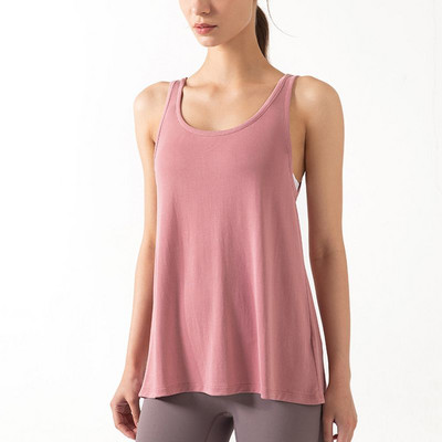 Crop Top Sieviešu vasaras bezpiedurknēm O-veida kakla cieta sporta veste, skriešanas fitnesa brīva blūze, doba skaistuma mugura, elpojošs jogas apģērbs