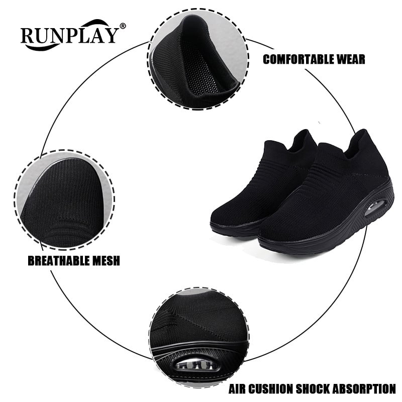 Moteriški teniso batai, pralaidūs 5 cm aukščio sportiniai sportbačiai, oro pagalvėlė, moteriški vaikščiojimo kojinių batai, storos dugno platformos