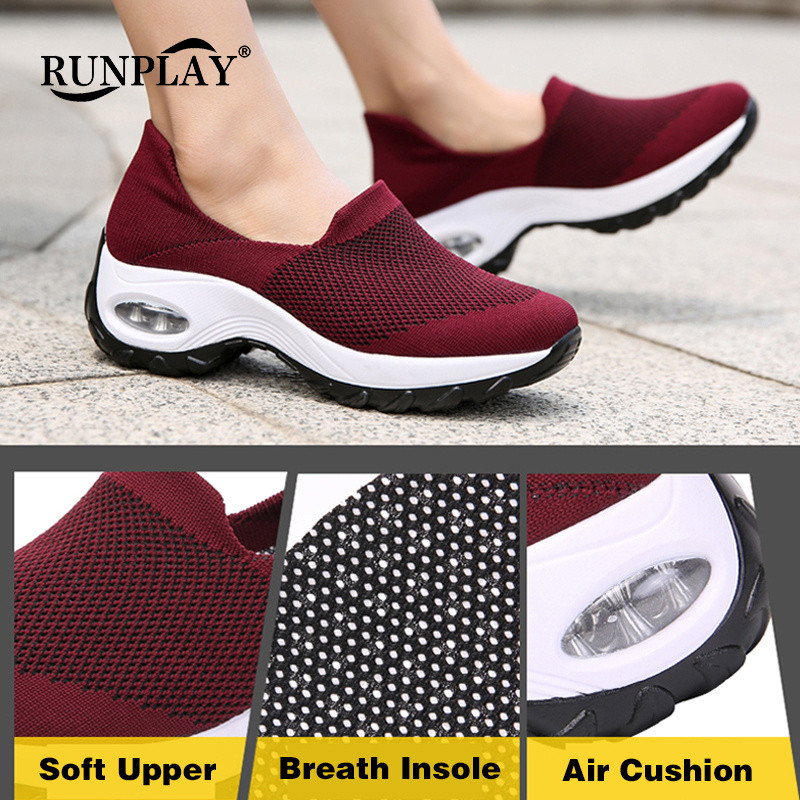 Moteriški teniso batai, pralaidūs 5 cm aukščio sportiniai sportbačiai, oro pagalvėlė, moteriški vaikščiojimo kojinių batai, storos dugno platformos