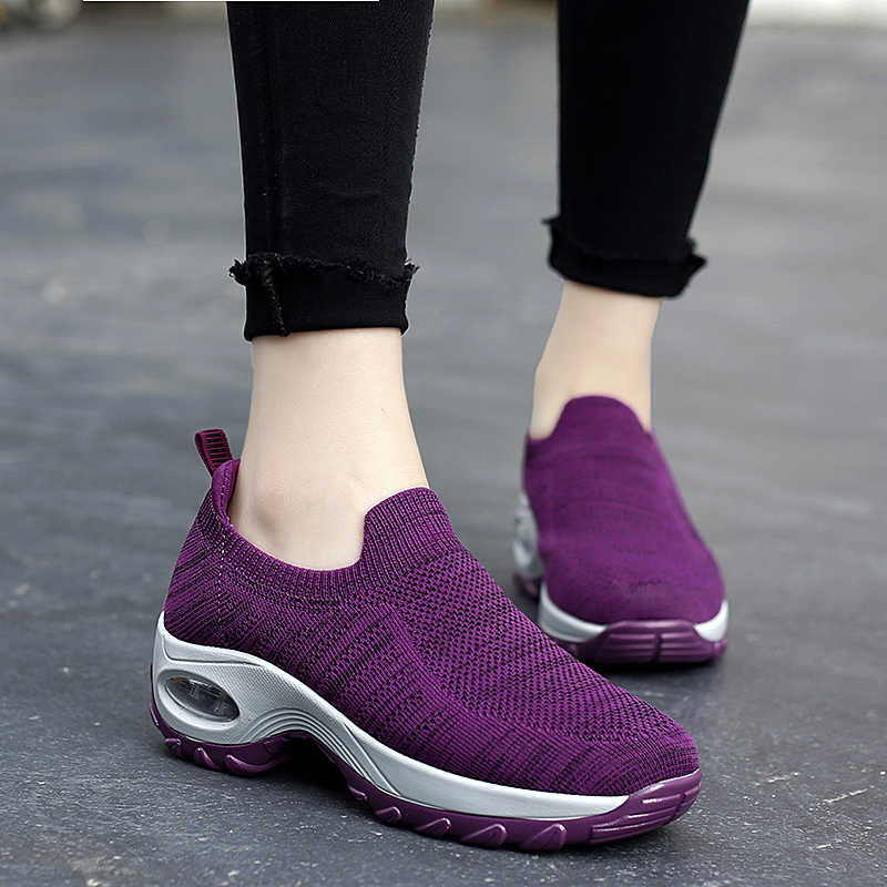 Női Tenisz Cipők Légáteresztő Hálós Magasságnövelő Felcsúsztatható Női Zokni Lábbeli Vastag Női Cipők Kültéri Sport Platformok