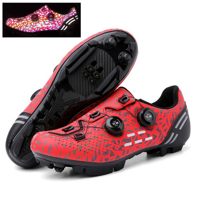 MTB apavi Vīriešu sieviešu riteņbraukšanas apavi šosejas velosipēdistu kedas kalnu velosipēdu apavi Luminous velosipēda apavi Pašbloķējošie sacīkšu apavi