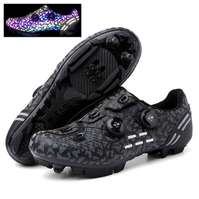 MTB apavi Vīriešu sieviešu riteņbraukšanas apavi šosejas velosipēdistu kedas kalnu velosipēdu apavi Luminous velosipēda apavi Pašbloķējošie sacīkšu apavi