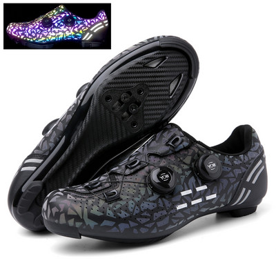 MTB apavi Vīriešu sieviešu riteņbraukšanas apavi šosejas velosipēdistu kedas kalnu velosipēdu apavi Luminous velosipēda apavi Pašbloķējošie sacīkšu apavi