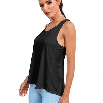 Жилетка за йога Дамска лятна нова спортна блуза Плътен цвят Бързосъхнеща красота Гръб Ежедневни свободни дрехи за фитнес без ръкави за бягане