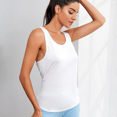 Sieviešu jogas veste Vasaras jauna sporta blūze vienkrāsains ātri žūstošs skaistums mugura ikdienišķs brīvs bezpiedurkņu skriešanas fitnesa apģērbs