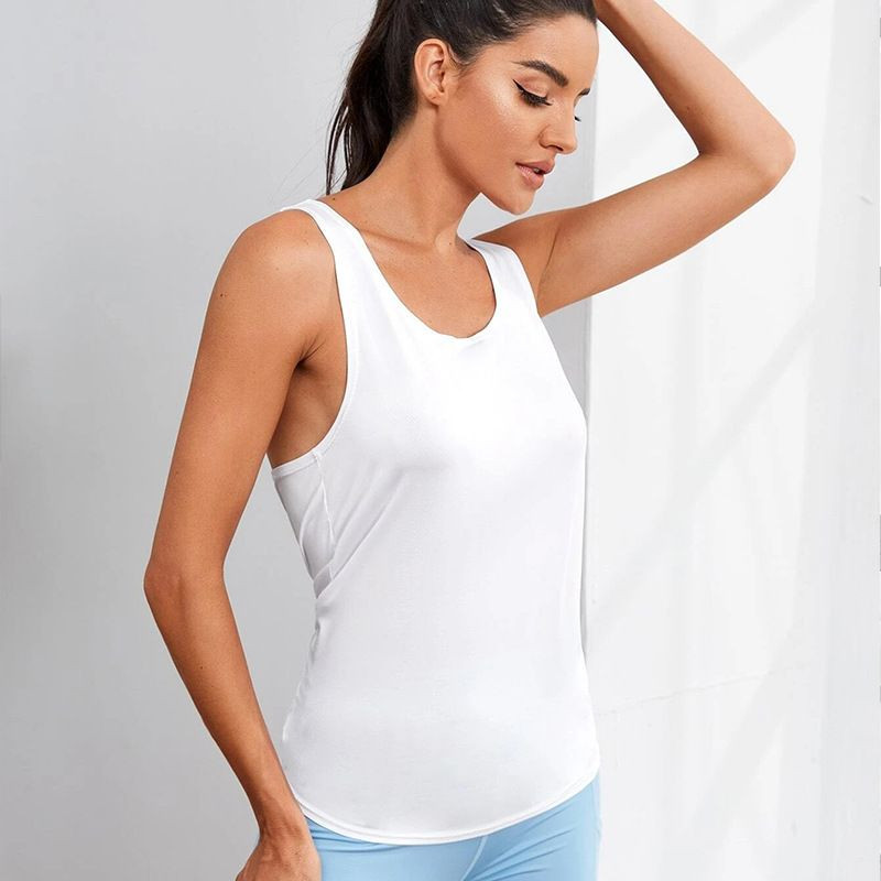Sieviešu jogas veste Vasaras jauna sporta blūze vienkrāsains ātri žūstošs skaistums mugura ikdienišķs brīvs bezpiedurkņu skriešanas fitnesa apģērbs