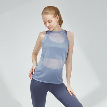 Дамски потник пролет лято европейска американска йога блуза свободна тениска без ръкави за отслабване Бързосъхнещи дрехи за фитнес спортна жилетка