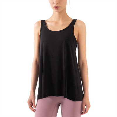 Vasaras jauna jogas skriešanas veste bez piedurknēm Plānas elpojošas fitnesa sporta topi Modes vienkrāsainas mugurpuses, sadalītas mezglotas vestes