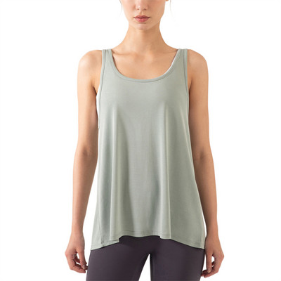 Vasaras jauna jogas skriešanas veste bez piedurknēm Plānas elpojošas fitnesa sporta topi Modes vienkrāsainas mugurpuses, sadalītas mezglotas vestes