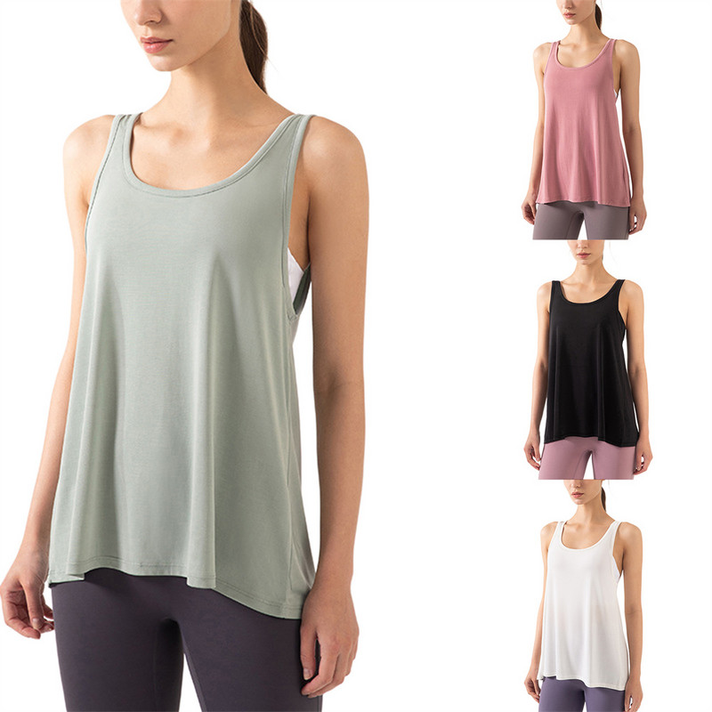 Vasaras jauna jogas skriešanas veste bez piedurknēm Plānas elpojošas fitnesa sporta topi Modes vienkrāsainas mugurpuses, sadalītas mezglotas vestes