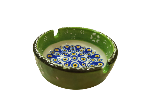Пепелник Ahelos, Керамичен, Ръчно рисуван,  Зелен, 8 см/диаметър