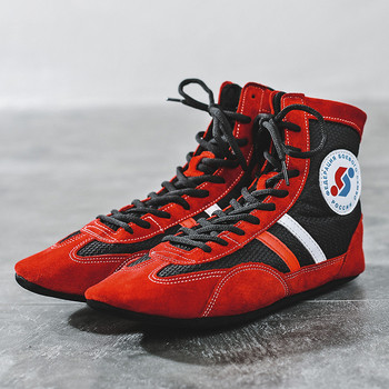 Вътрешни обувки за борба с меко дъно Професионални боксови бойни кожени маратонки Спортни ботуши за тренировъчен мач Плюс размер 30-46