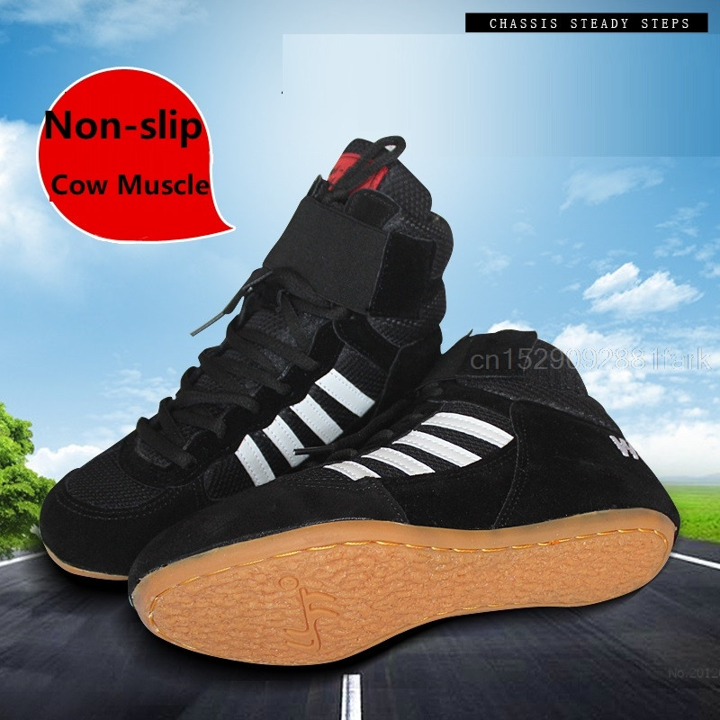 Eredeti birkózócipő magas bokszcipő tehénizom külső talp, légáteresztő birkózócipő férfiaknak és nőknek 35-46