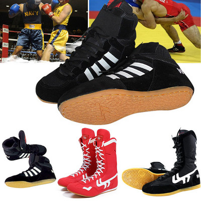 Унисекс автентични обувки за борба Тренировъчни обувки с подметка от кравешки мускули Леки ботуши с връзки Маратонки Нехлъзгащи се боксови обувки