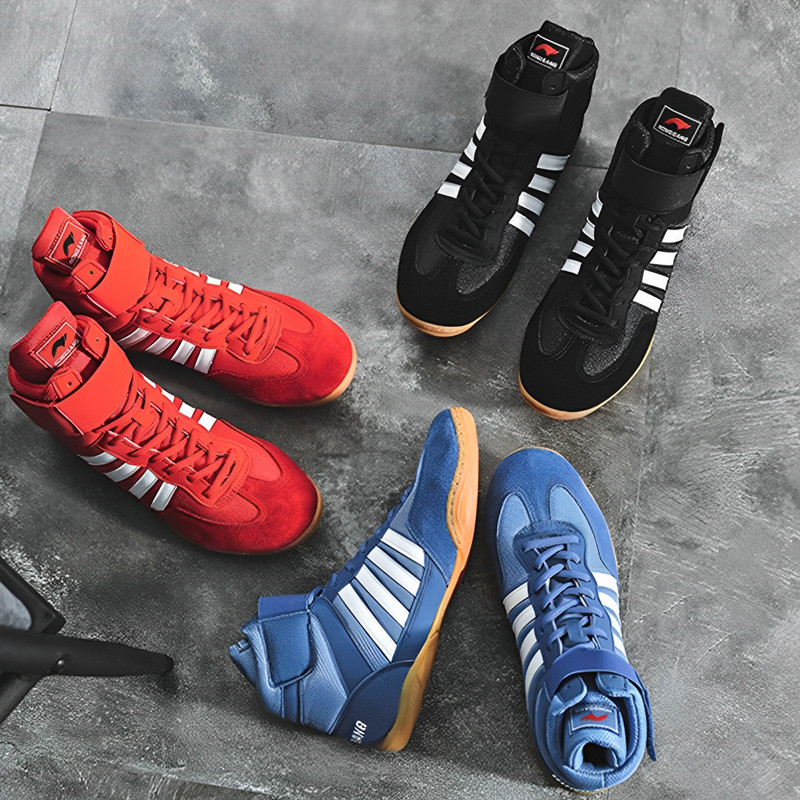 Vyriški moteriški vaikiški bokso batai, aukšta viršūnė, kovos treniruotės, imtynių batai, ilgaauliai boksas, pralaidus guminis padas