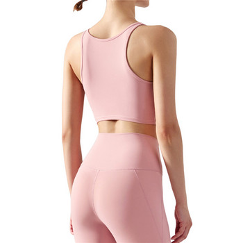 Дамска изрязана жилетка за йога за бягане Модни едноцветни безшевни спортни потници с обло деколте