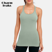 Charmleaks Női Camisole Racerback Design Puha, beépíthető polcos melltartó futószalagos felsők Masszív U-nyakú, alap légáteresztő sportruházat