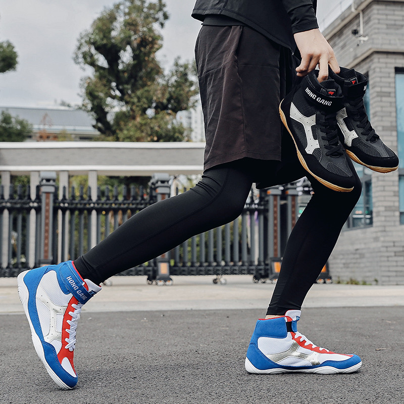 Birkózócipők férfiaknak edzőcipők tehénizom külső talp Fűzős csizmák tornacipők professzionális bokszcipők