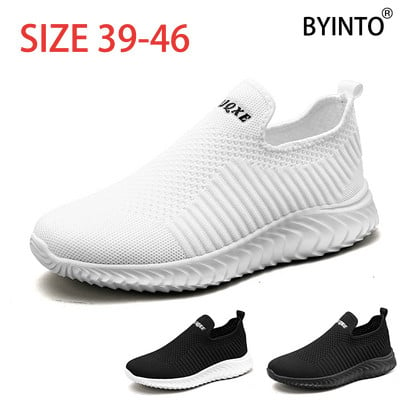 Μεγάλο μέγεθος 39-46 Cool καλοκαιρινά ανδρικά αθλητικά παπούτσια τένις Εξαιρετικά ελαφριά αθλητικά παπούτσια με δίχτυ που αναπνέουν, ολισθηρά χωρίς κορδόνια, ανδρικά υποδήματα με κάλτσα λευκά