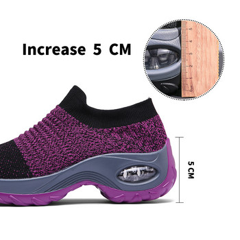 ALIUPS Дамски обувки за тенис Дишаща мрежа Увеличаващи височината Дамски чорапи Обувки Външни маратонки Платформи с дебело дъно