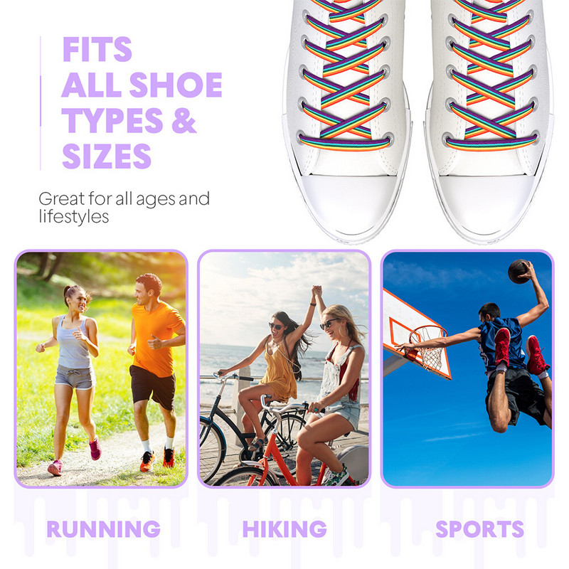 Varavīksnes gradienta mežģīnes Modes pārgājienu aksesuāri Plakana apavu kaklasaite Universāli apavi Audekla kaklasaites Poliestera ceļojumi