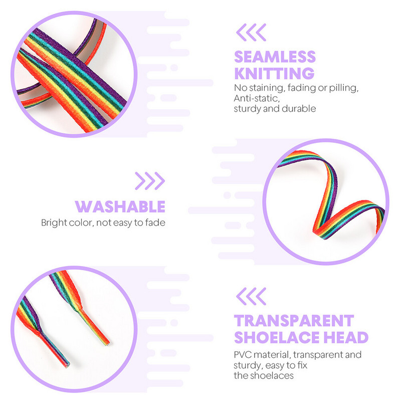 Varavīksnes gradienta mežģīnes Modes pārgājienu aksesuāri Plakana apavu kaklasaite Universāli apavi Audekla kaklasaites Poliestera ceļojumi