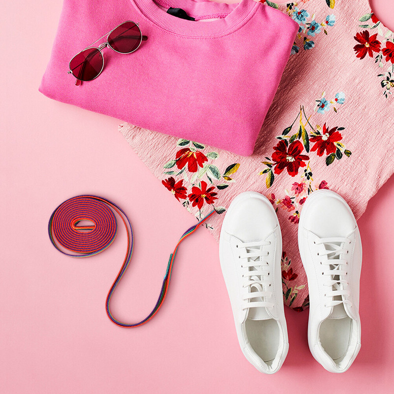 Varavīksnes gradienta mežģīnes Modes pārgājienu aksesuāri Plakana apavu kaklasaite Universāli apavi Audekla kaklasaites Poliestera ceļojumi