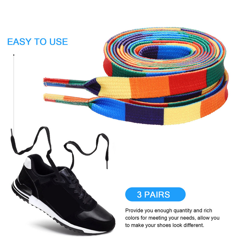 3 pāri šņores apavi Izejmateriāli Varavīksnes raksta kurpju šņores Trippy Decor Virves apavu šņores Sporta aksesuāri Garu apdruka