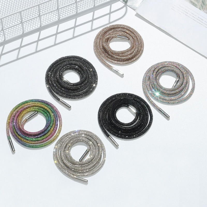 Luksuslikud kivikivist kingapaelad vikerkaare teemant kingapaelad tossud paelad kingad ümmargused kingapaelad 100/120/140/160cm 1tk DIY stringid