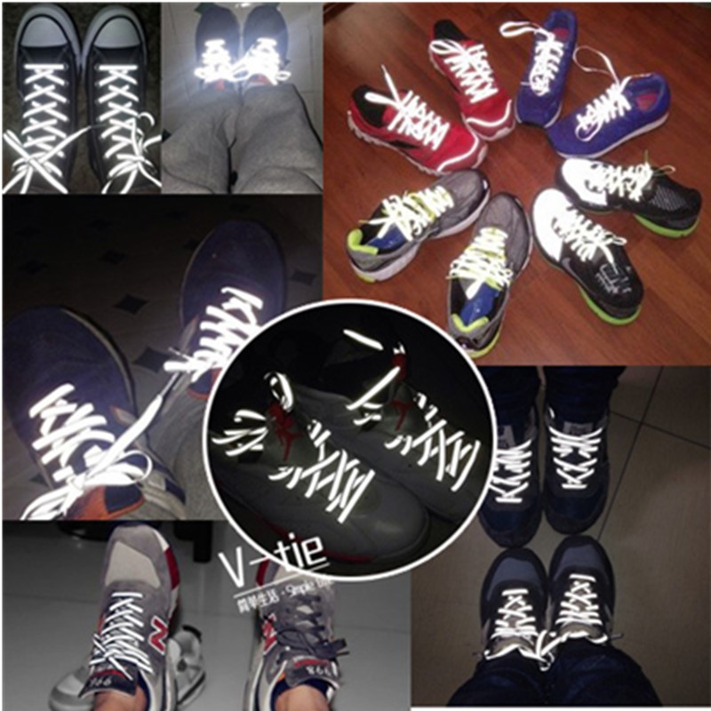 120 CM Gaismas atstarojošas kurpju šņores Modes kedas Apavu auklas nakts skrējienam Riteņbraukšanas sporta apavi Aksesuāri Drošības kvēlojoši