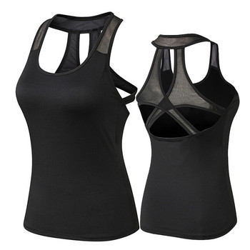 Compression Racerback Workout Running Tank Top Women 2019 Quick Dry Cross Back Αμάνικο πουκάμισο γιόγκα Γυμναστήριο Αθλητικό γιλέκο γυμναστικής