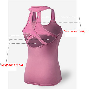 Compression Racerback Workout Running Tank Top Women 2019 Quick Dry Cross Back Αμάνικο πουκάμισο γιόγκα Γυμναστήριο Αθλητικό γιλέκο γυμναστικής