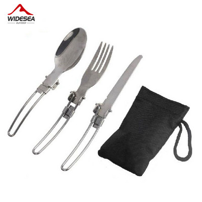 3 pcs 1 set Portable Outdoor Camping Travel Picnic Foldable Stainless Steel Cutlery Set Spoon Fork Knife tableware Free Shipping