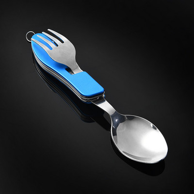 4 vienā daudzfunkcionāli āra galda trauki nerūsējošā tērauda saliekamā dakša karote nazis pikniks kempings pārgājieni ceļojumu trauki